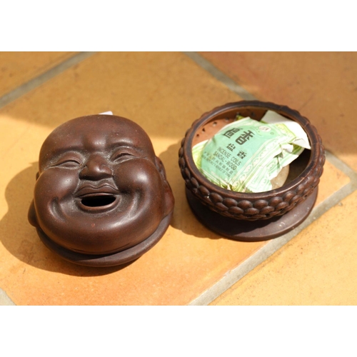 777 - CHINESE YIXING POTTERY MASK INCENSE BURNER