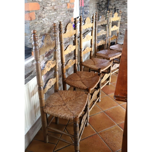 820 - SET 6 PINE LADDER BACK DINING CHAIRS