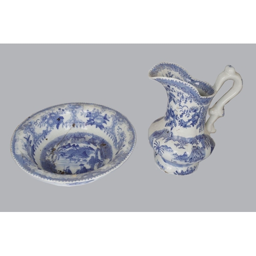 96 - BLUE & WHITE JUG AND BOWL