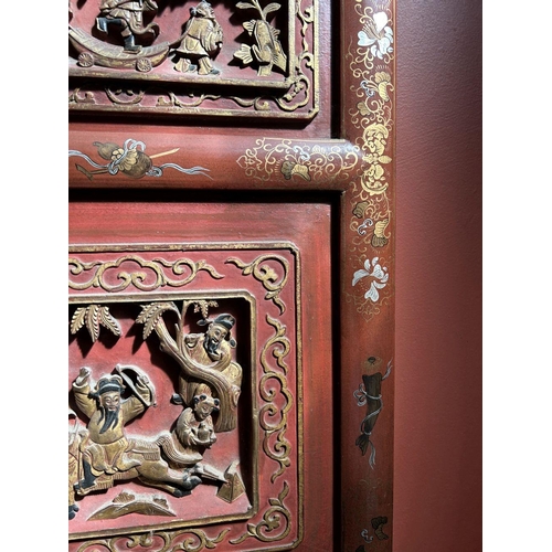 987 - PAIR CHINESE QING LACQUERED & PARCEL-GILT PANELS