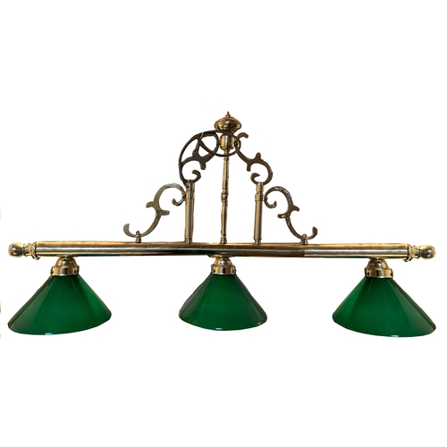 1426 - HANGING BRASS LIGHT
with green glass shade.