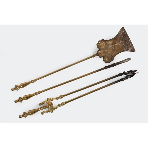 1044 - SET 19TH-CENTURY BRASS FIRE IRONS