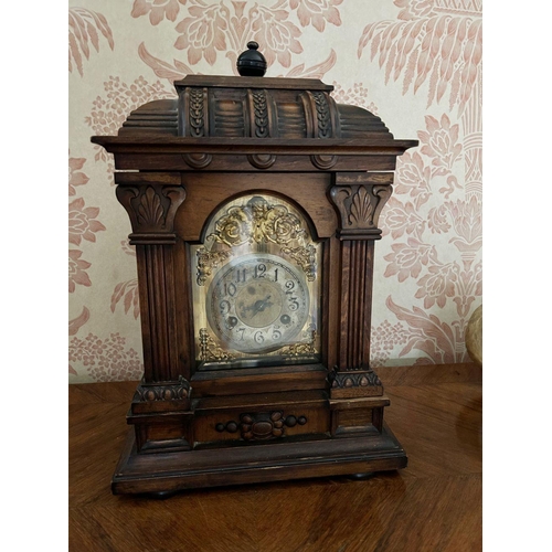 1093 - 19TH-CENTURY CARVED WALNUT BRACKET CLOCK