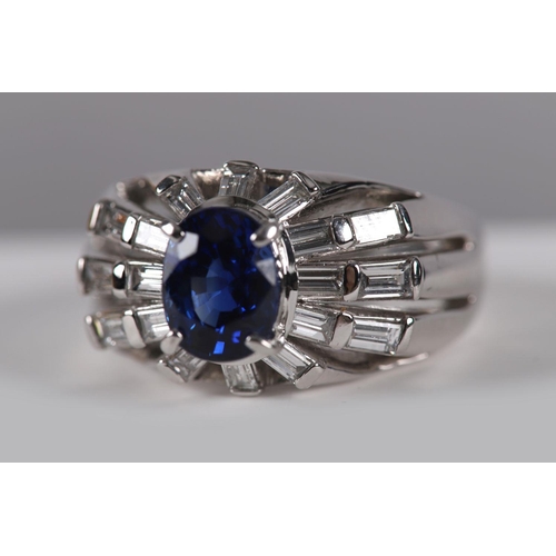 1101 - NATURAL SAPPHIRE & DIAMOND PLATINUM RING