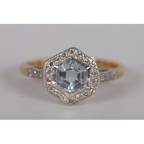 1103 - 9K WHITE & YELLOW GOLD AQUAMARINE & DIAMOND RING