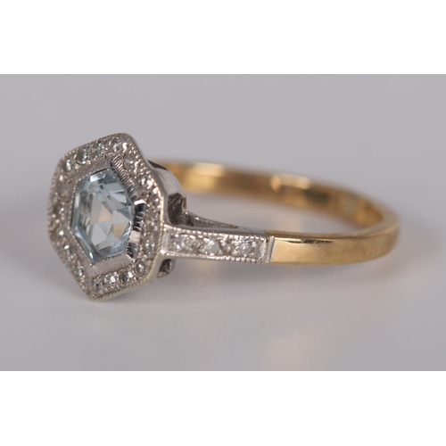 1103 - 9K WHITE & YELLOW GOLD AQUAMARINE & DIAMOND RING