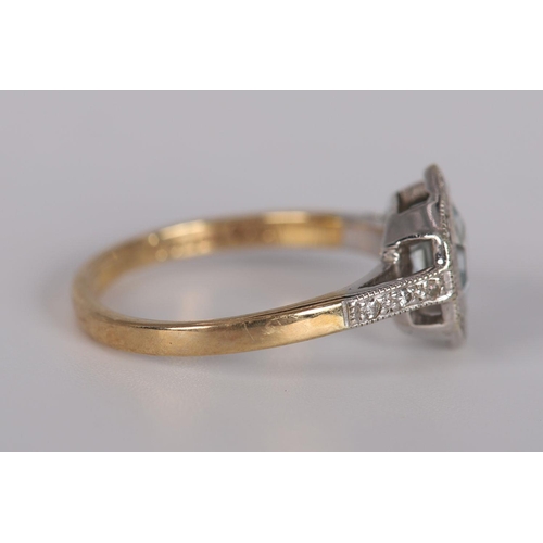 1103 - 9K WHITE & YELLOW GOLD AQUAMARINE & DIAMOND RING