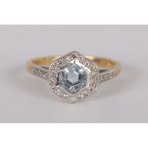 1103 - 9K WHITE & YELLOW GOLD AQUAMARINE & DIAMOND RING