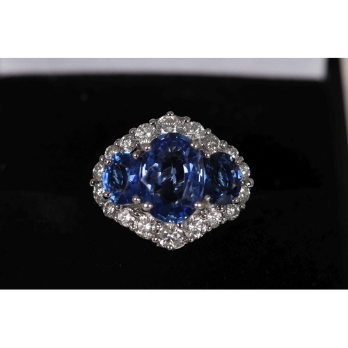 1107 - 18K WHITE GOLD SAPPHIRE & DIAMOND CLUSTER RING