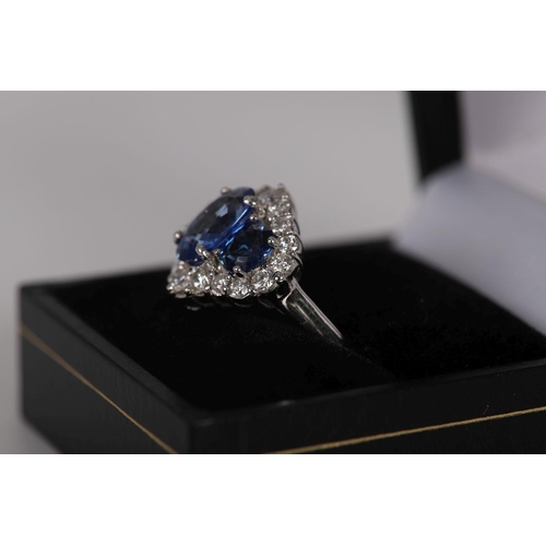 1107 - 18K WHITE GOLD SAPPHIRE & DIAMOND CLUSTER RING