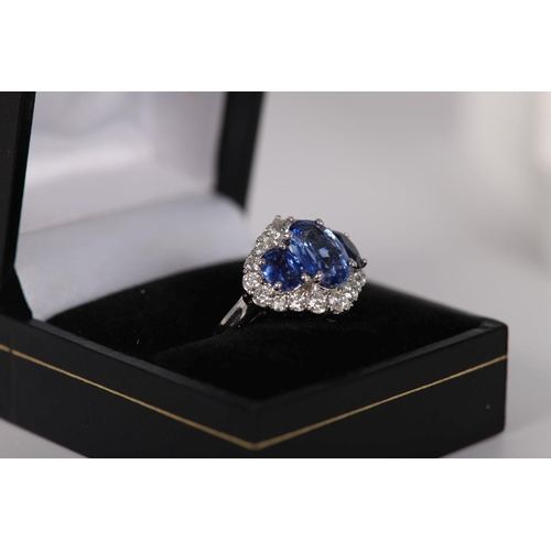 1107 - 18K WHITE GOLD SAPPHIRE & DIAMOND CLUSTER RING