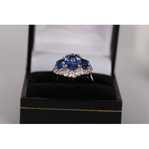 1107 - 18K WHITE GOLD SAPPHIRE & DIAMOND CLUSTER RING