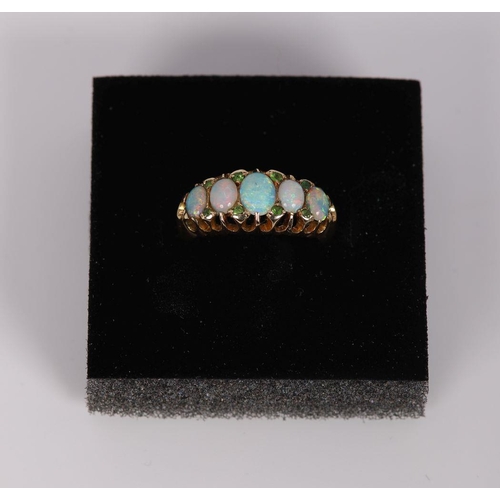 1108 - 18K GOLD 5 STONE OPAL AND DIAMOND RING