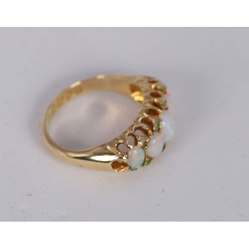 1108 - 18K GOLD 5 STONE OPAL AND DIAMOND RING