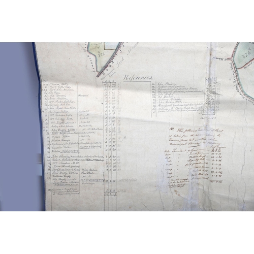 113 - HAND-COLOURED MANUSCRIPT MAP ON CANVAS