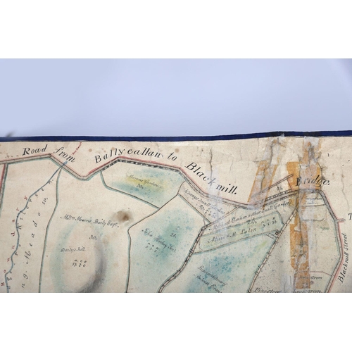 113 - HAND-COLOURED MANUSCRIPT MAP ON CANVAS