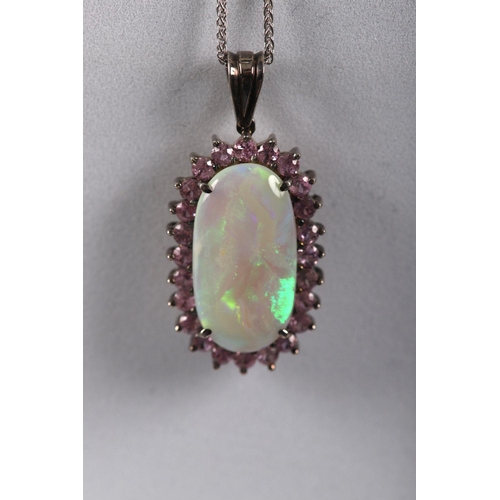 1155 - 18K GOLD OPAL AND PINK SAPPHIRE PENDANT NECKLACE