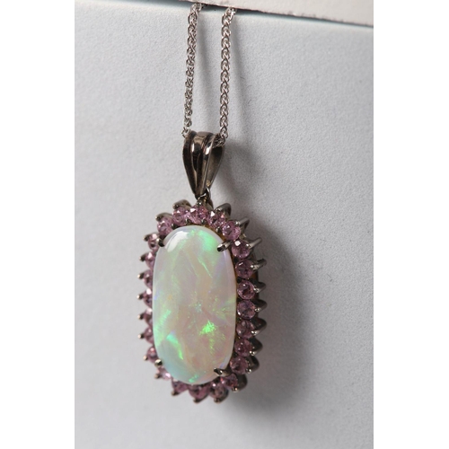 1155 - 18K GOLD OPAL AND PINK SAPPHIRE PENDANT NECKLACE