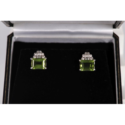 1184 - 18K WHITE GOLD PERIDOT & DIAMOND EARRINGS