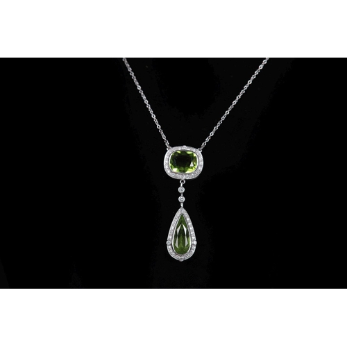 1188 - 18K WHITE GOLD PERIDOT & DIAMOND NECKLACE