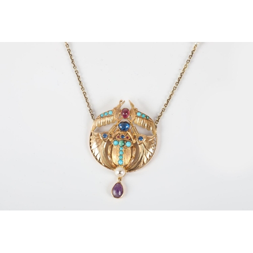 1191 - 18K EGYPTIAN REVIVAL GOLD SCARAB ENAMEL NECKLACE