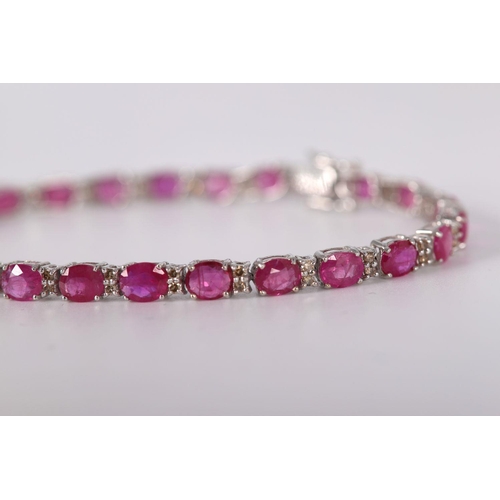 1192 - 18K WHITE GOLD RUBY & DIAMOND TENNIS BRACELET