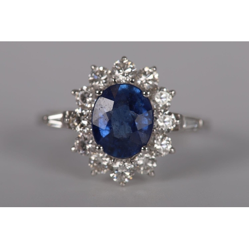 1198 - CEYLON SAPPHIRE & DIAMOND CLUSTER RING