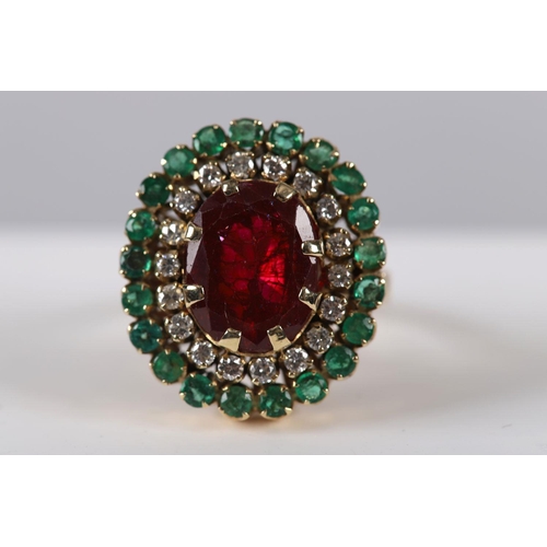 1241 - 18K RUBY DIAMOND AND EMERALD RING