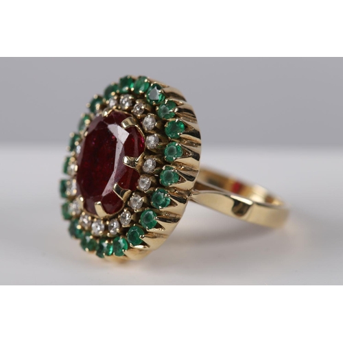 1241 - 18K RUBY DIAMOND AND EMERALD RING