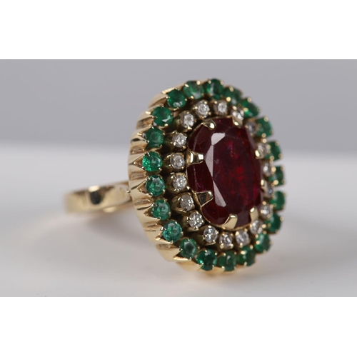 1241 - 18K RUBY DIAMOND AND EMERALD RING