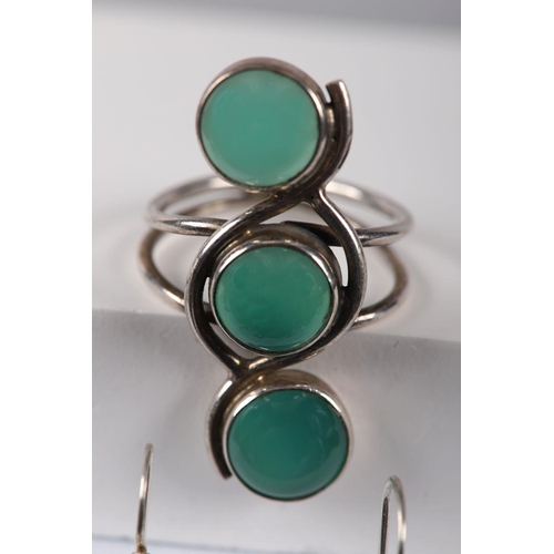 1242 - STERLING SILVER AND JADE RING AND EARRING SET