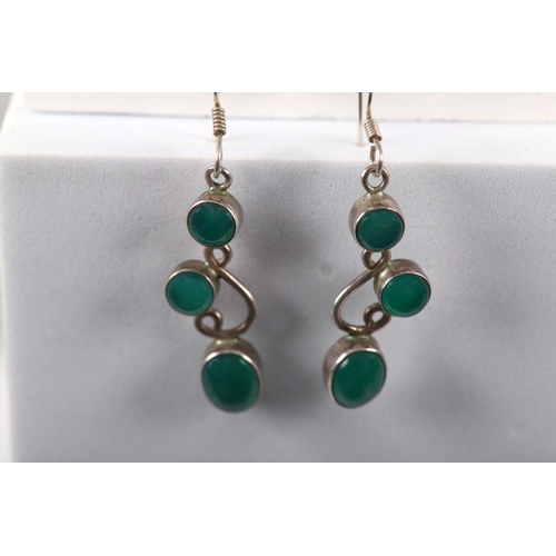 1242 - STERLING SILVER AND JADE RING AND EARRING SET