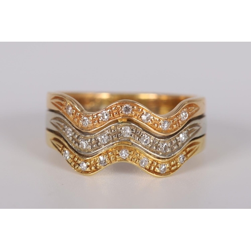 1248 - 18K YELLOW, ROSE & WHITE GOLD WAVE RING