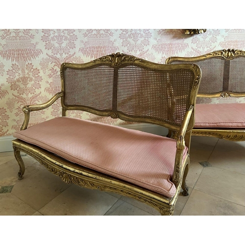 126 - PAIR 19TH-CENTURY CARVED GILTWOOD FRAMED SETTEES