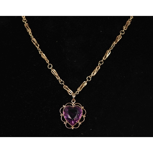 1267 - AMETHYST AND 9K GOLD FANCY LINK PENDANT