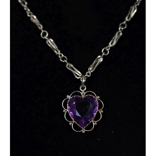 1267 - AMETHYST AND 9K GOLD FANCY LINK PENDANT