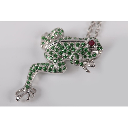 1269 - 18K GOLD GREEN GARNET & RUBY FROG PENDANT NECKLACE