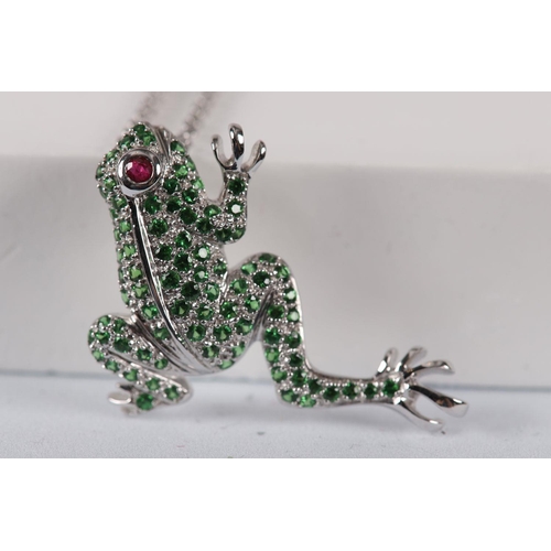 1269 - 18K GOLD GREEN GARNET & RUBY FROG PENDANT NECKLACE