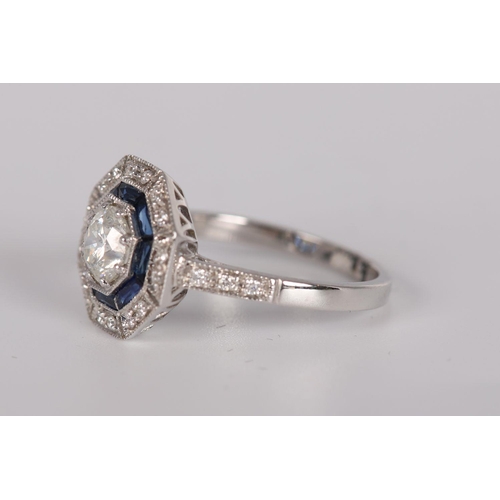 1270 - ART DECO SAPPHIRE & DIAMOND TARGET RING