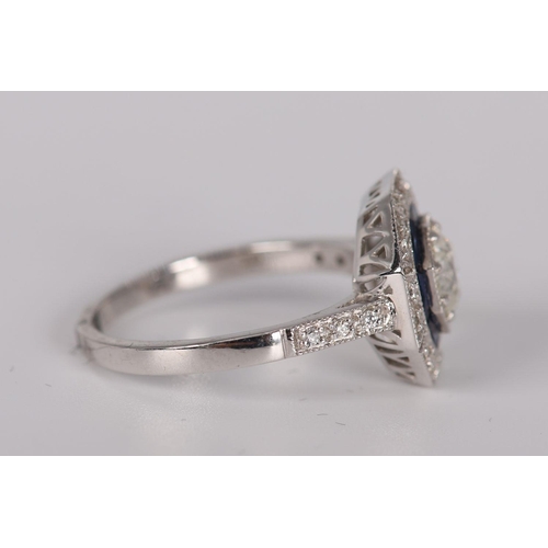 1270 - ART DECO SAPPHIRE & DIAMOND TARGET RING