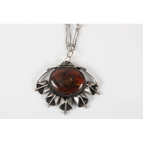 1271 - RUSSIAN AMBER AND SILVER PENDANT CHAIN