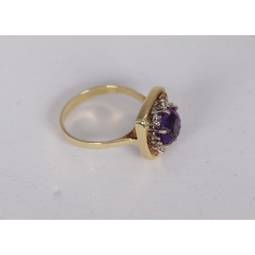 1278 - 14K GOLD AMETHYST AND DIAMOND RING