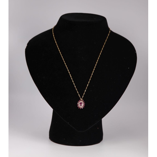 1281 - 9K GOLD CHAIN WITH RUBY AND DIAMOND PENDANT