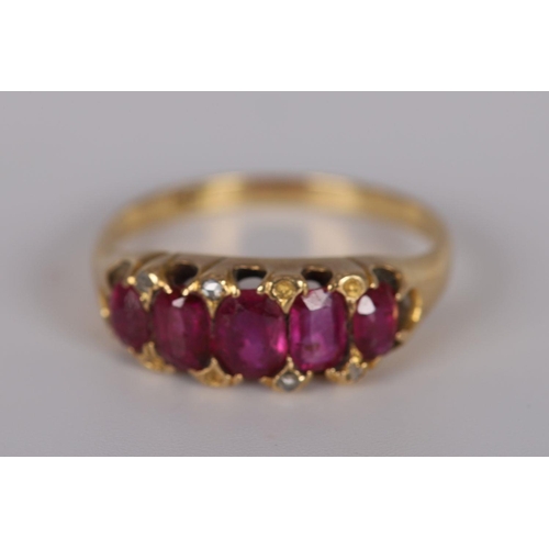 1285 - WITHDRAWN 18K YELLOW GOLD 5-STONE BUREMESE RUBY RING