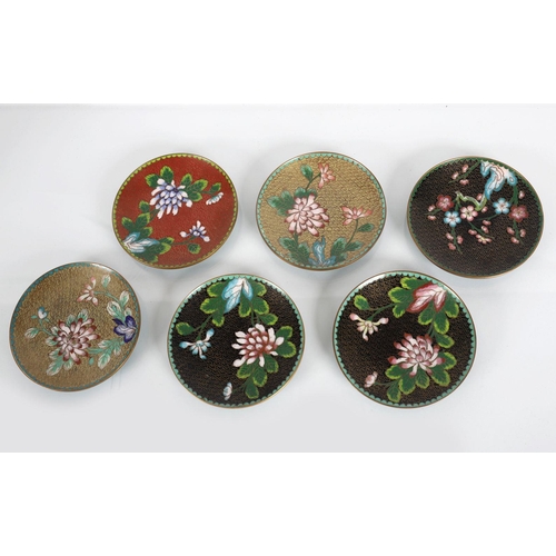 1296 - SET 6 CHINESE CLOISONNE ENAMEL PLATES