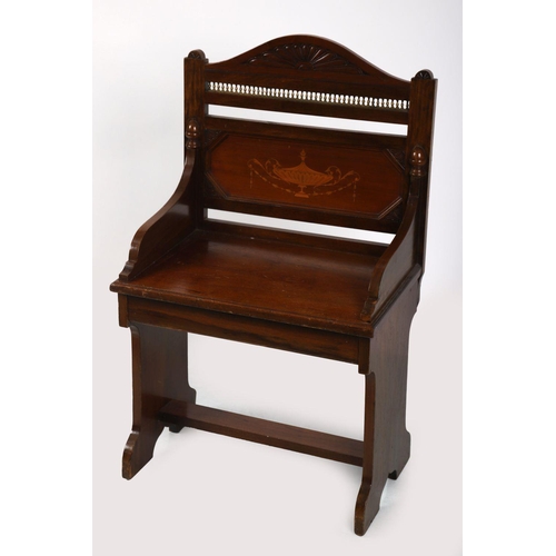 131 - EDWARDIAN SHOOLBRED MAHOGANY & INLAID HALL SEAT