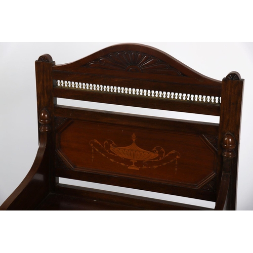 131 - EDWARDIAN SHOOLBRED MAHOGANY & INLAID HALL SEAT