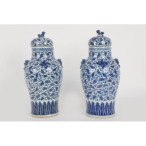 1340 - PAIR CHINESE QING BLUE & WHITE URNS