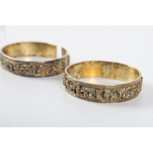 1351 - PAIR OF CHINESE SILVER GOLD GILT BRACELETS