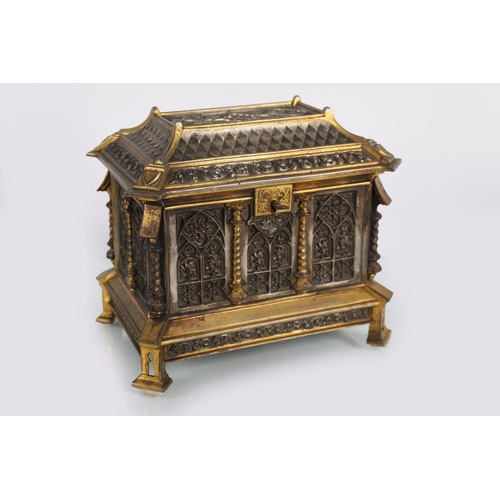 1419 - 19TH-CENTURY GOTHIC PARCEL-GILT JEWELLERY CASKET